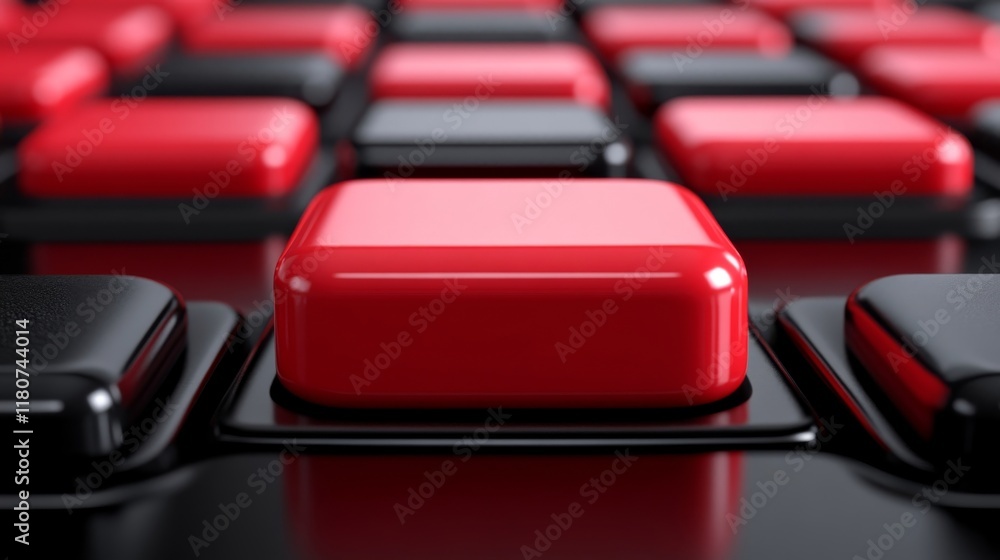 Poster abstract red and black button grid: a 3d render