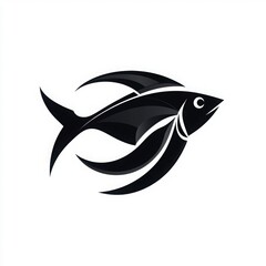 Obraz premium A stylized black fish illustration with elegant curves and fins, representing aquatic themes and marine life.