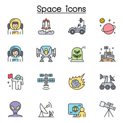 Space icon set in thin line style © Puckung