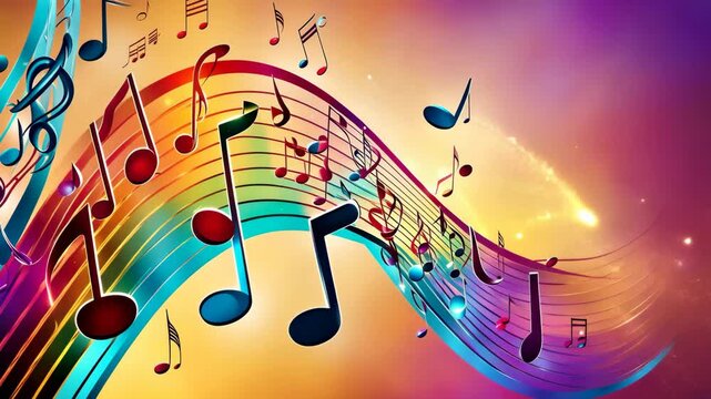Vibrant colorful musical treble clef and notes on white background