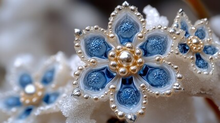 Fototapeta premium Close-up of Exquisite Blue and Gold Glass Flowers