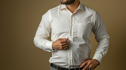 A man in a white shirt is standing in front of a wall. generated using AI