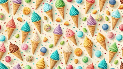 Delightful Swirls of Frozen Delights and Colorful Confections A Sweet Seamless Pattern