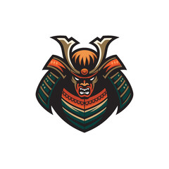 Obraz premium samurai wild character design flat logo illustration on white background