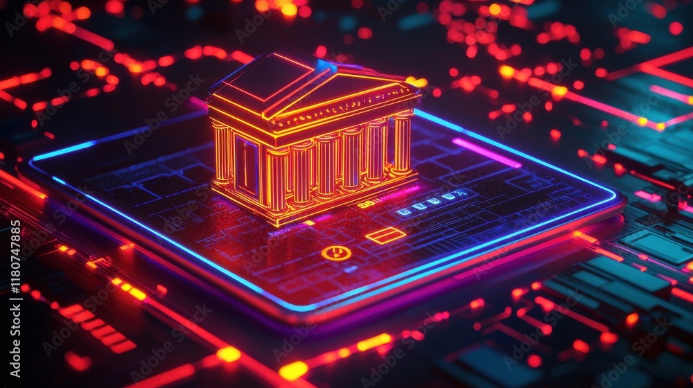 Poster exploring the phenomenon of virtual banking symbols in a high-fidelity digital environment