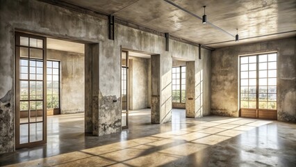 Sunlit Industrial Loft Space Awe-Inspiring Open Plan with Large Windows and Exposed Concrete Walls