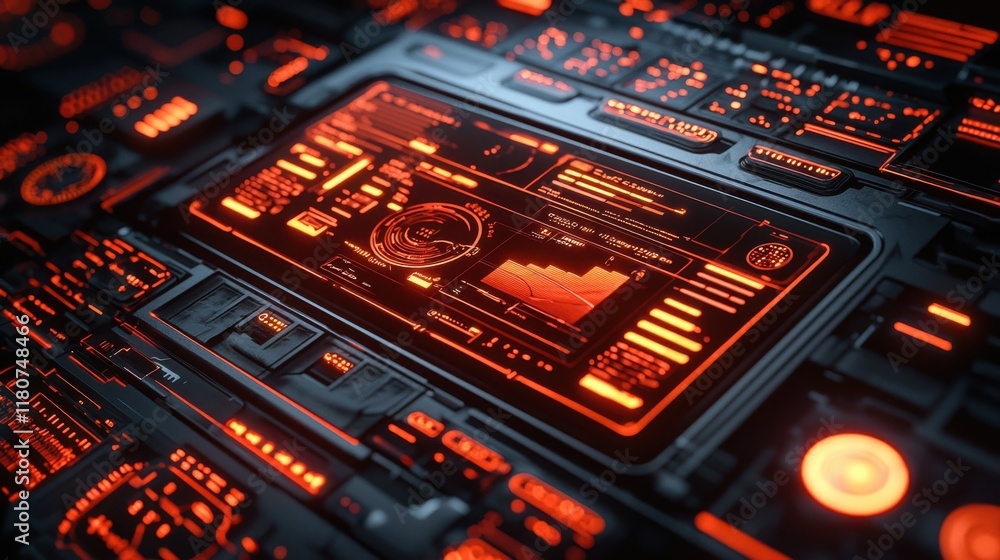 Leinwandbilder Visualizing futuristic data analysis digital workspace interface design high-tech environment close-up view glowing balance analytics