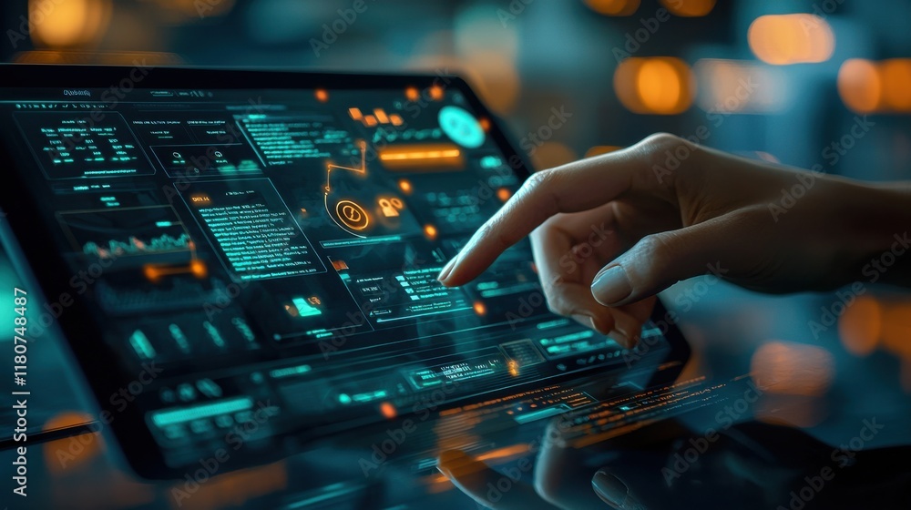 Aufkleber Exploring a futuristic internet banking interface digital workspace interactive dashboard high-tech environment user-centric concept
