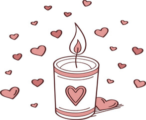 Candle with Heart Motif and Love-Themed Decor