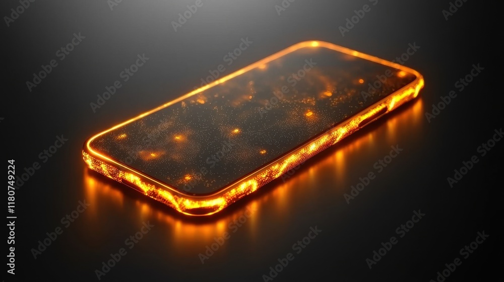 Poster exploring digital finance smartphone screen displaying glowing internet banking interface indoor set
