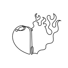 continuous line drawing love heart on fire illustration