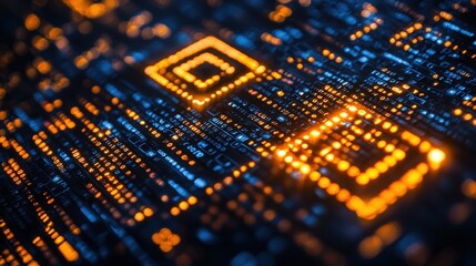 Obraz premium Illuminating digital barcodes and qr codes in a high-fidelity internet environment a futuristic exploration of technology