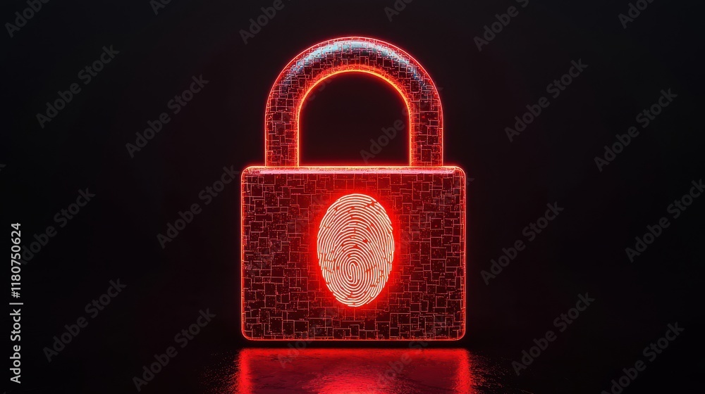 Poster a glowing digital lock with a fingerprint design, symbolizing advanced security and biometric protec