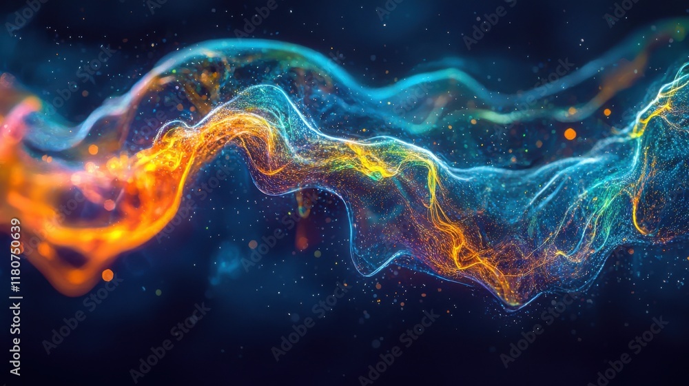 Poster visualizing digital cash flow in a colorful holographic display virtual environment high fidelity co