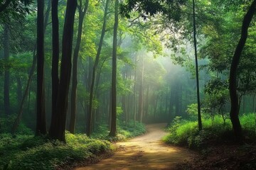 Obraz premium Sunlit Redwood Path