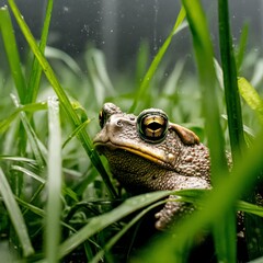 Toad in Grass  Amphibian Wildlife Close Up Photography