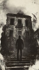 Silhouette of a Man at an Abandoned House