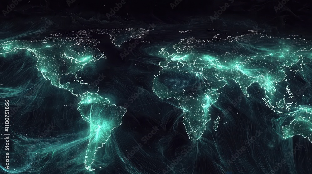 Leinwandbilder Visualizing internet banking transactions as glowing high fidelity art across the globe in a dynamic digital environment