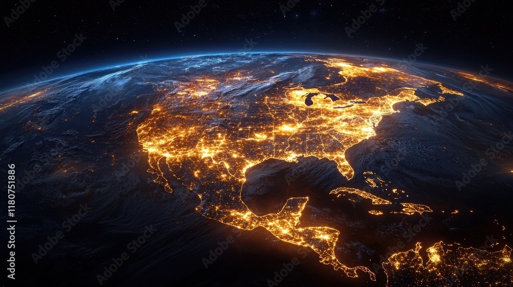Fototapete Visualizing internet banking transactions as glowing digital elements across global networks in high fidelity