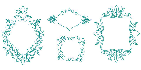 hand-drawn floral and leafy decorative frame set for vintage designs
