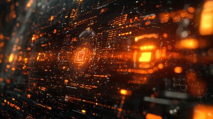 Visualizing internet banking security high fidelity glowing shi design in a digital environment