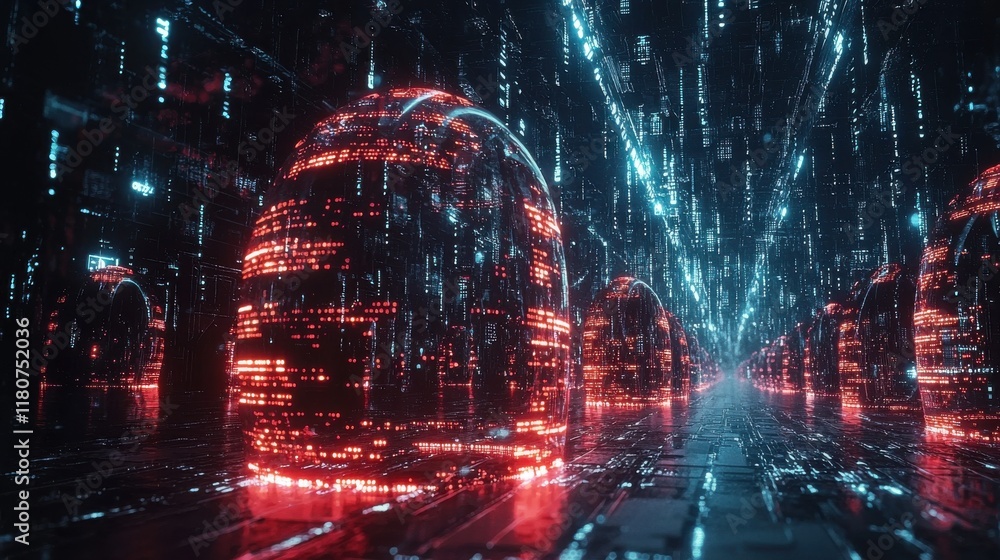 Poster Enhancing internet banking security with glowing shi visualizations in a futuristic digital environment