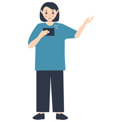 Young People Holding Technology Device. Vector Illustration in Flat Cartoon Design. 