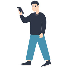 Young People Holding Technology Device. Vector Illustration in Flat Cartoon Design. 