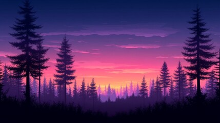 Majestic Sunset Over a Purple and Pink Forest