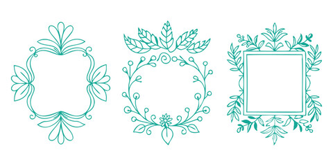 hand-drawn floral and leafy decorative frame set for vintage designs
