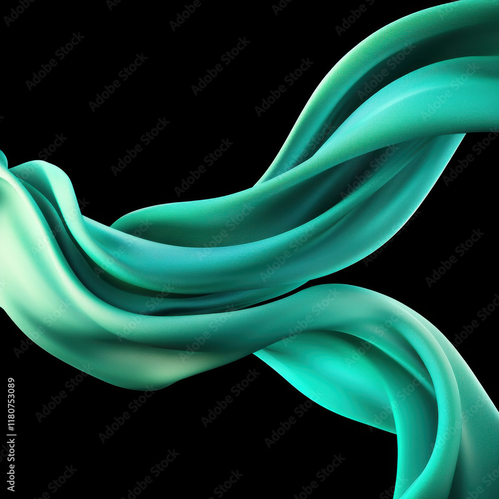 Poster dynamic flowing ribbons of light in vibrant cyan and green hues create mesmerizing visual effect