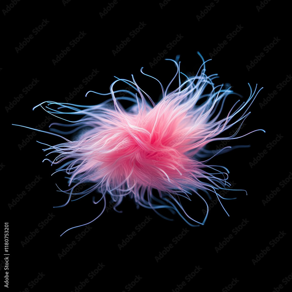 Aufkleber vibrant pink and blue fluffy abstract shape with delicate strands, creating whimsical and dynamic ap