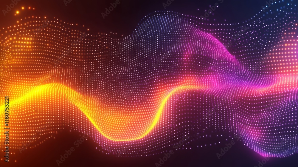 Poster abstract colorful wave of glowing particles background