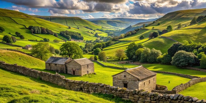 Yorkshire Dales' Kettlewell: stunning drystone walls and barns captured in breathtaking landscape photography.