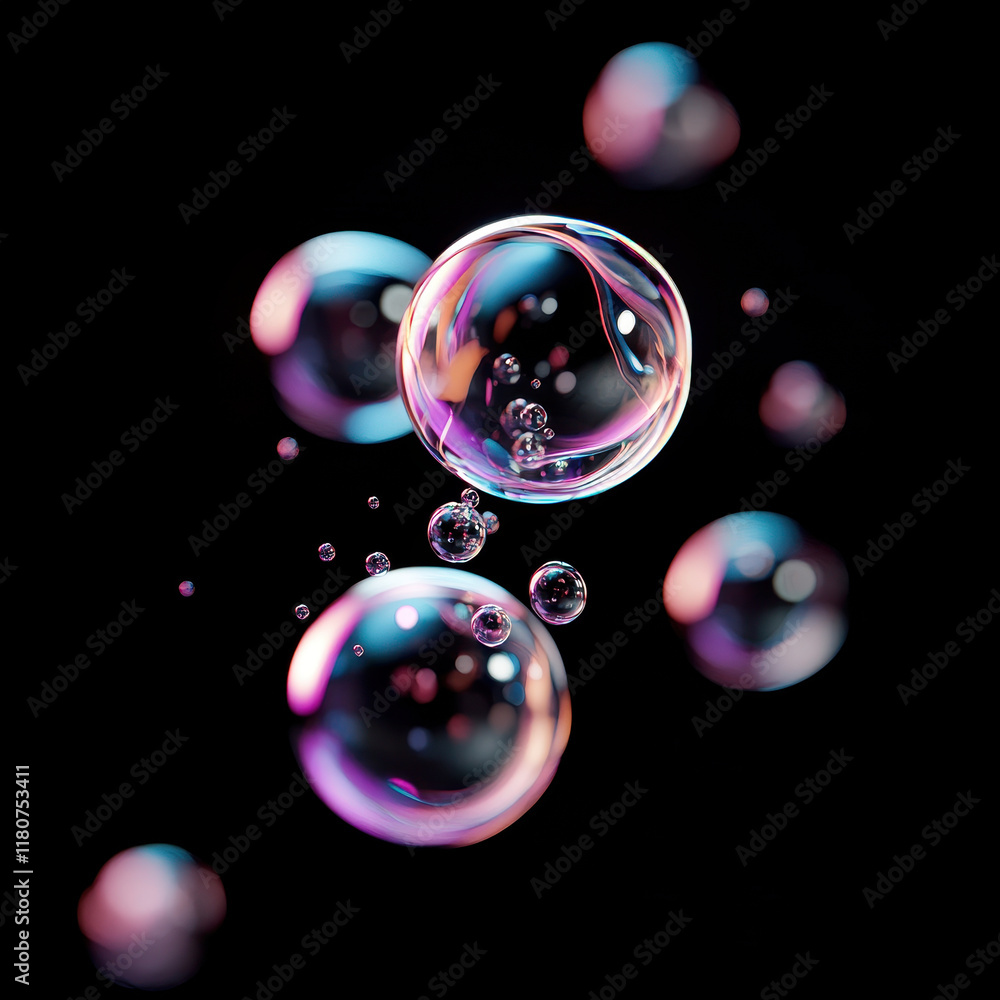 Aufkleber floating glowing spheres with detailed refractions create mesmerizing visual effect
