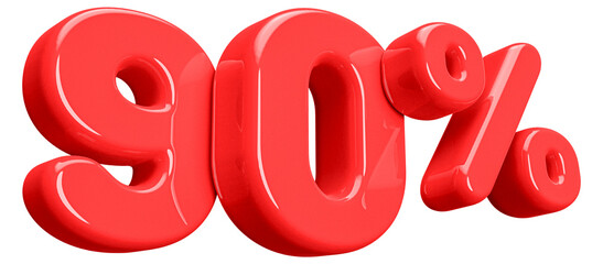 90 Percent Off Sale Number Red 3D illustration