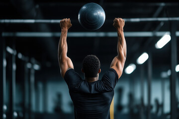 Naklejka premium Athlete training with a weighted ball in a gym environment.
