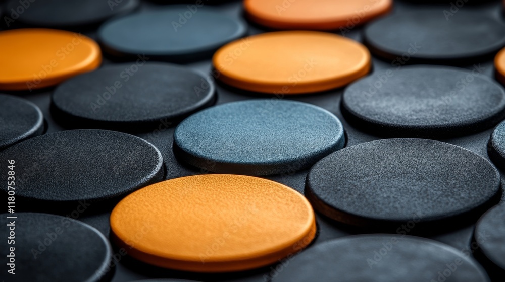 Poster abstract composition of circular objects in dark tones