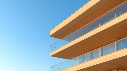 Obraz premium A tall building with a balcony and a clear blue sky in the background