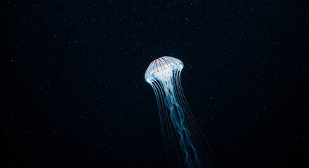A glowing jellyfish swimming in the deep ocean, illuminating the surrounding water with its light 
