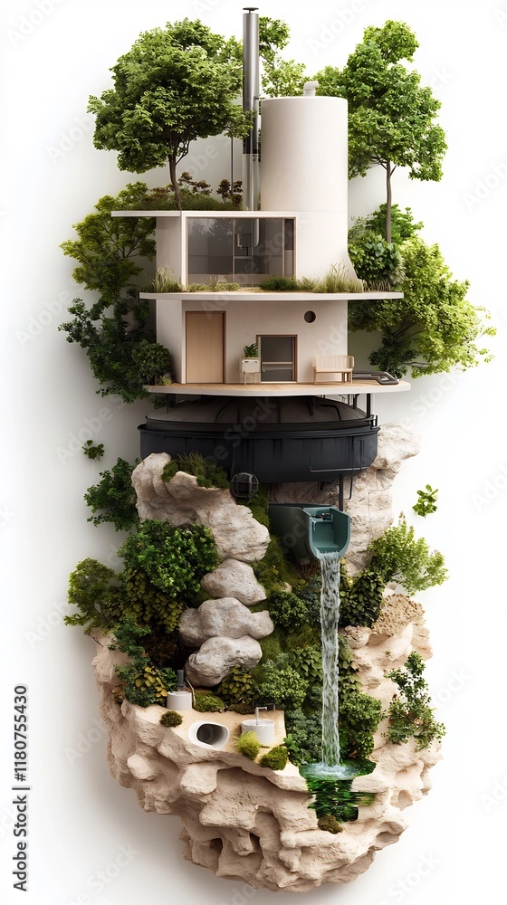 Poster conceptual rendering of a visionary multi functional eco conscious water reclamation and irrigation 