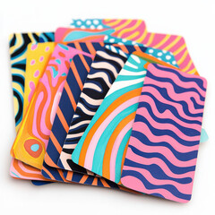 Colorful abstract pattern cards with vibrant designs isolated design on white background
