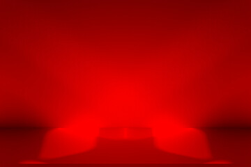 Obraz premium Wall interior background, studio and backdrops show products.with shadow from window color Red background for text insertion and presentation product 