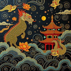 Oriental pattern. Oil painting. Pattern for printing on wall decorations, covers, leaflets, business cards