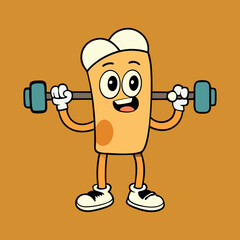 Fitness Bone character cartoon mascot doing dumbbe