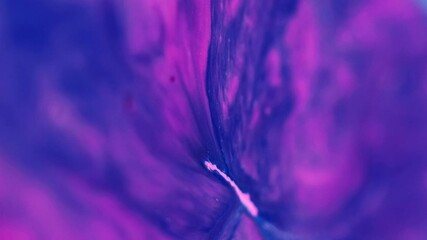 Vertical video. Paint flow. Liquid spill. Defocused blue pink color glowing acrylic emulsion texture blend pouring wave motion abstract art background. - Powered by Adobe