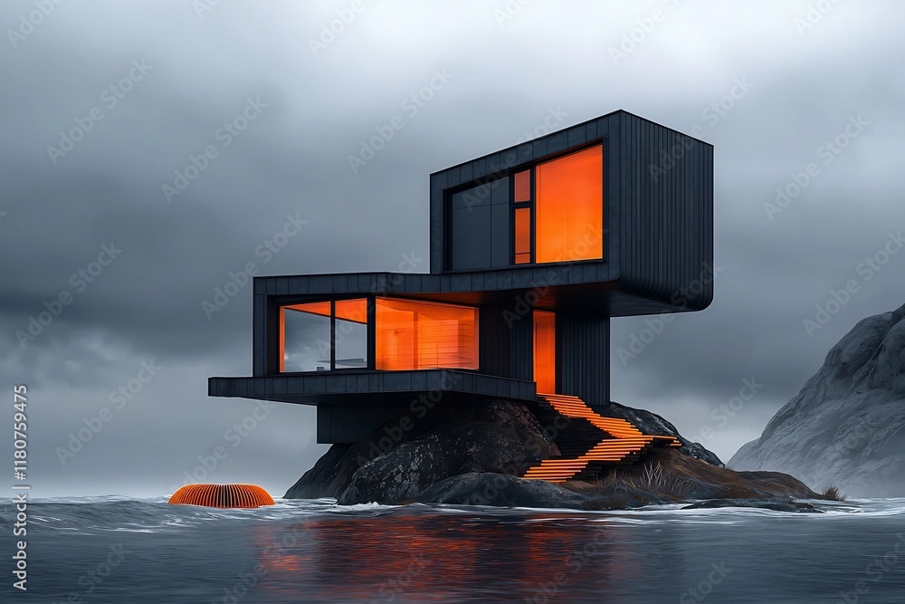 Poster cutting edge modular architectural design with a streamlined silhouette shock absorbing foundations