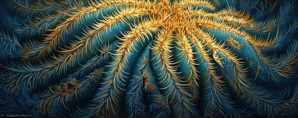 A vibrant, abstract depiction of flowing, textured forms resembling marine life.