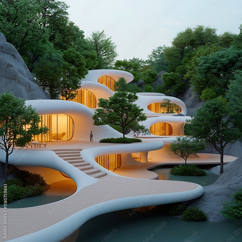 Poster innovative climate responsive architectural seamlessly blending form and function with intricate fac