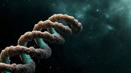 Twisting DNA Helix in Turquoise Glass Against Stars